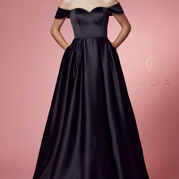 Nox Dresses & Skirts - BLACK FORMAL OFF SHOULDER PROM PARTY SATIN A-LINE SIMPLE GOWN DRESS R1032